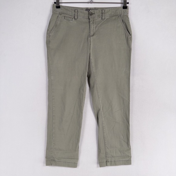 Eddie Bauer Pants Women 4 Olive Green Cropped Straight Leg Cotton Stretch Casual - Picture 1 of 9